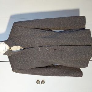 Kasper- Womens Dark Gray Crepe Textured Blazer Coat/ Silver unique Buttons Sz.8
